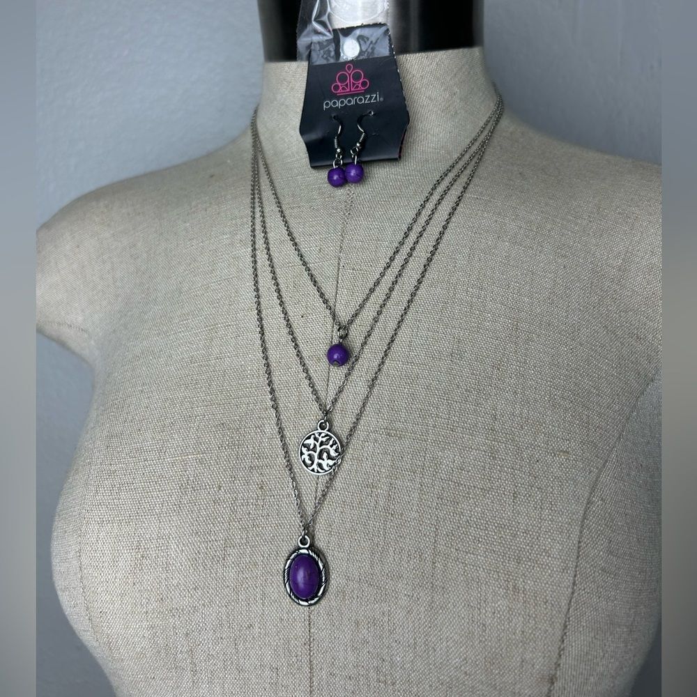 Paparazzi Elegant Purple and Silver Necklace and Earrings Set